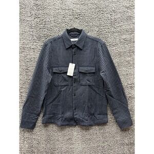 NWT Mango Houndstooth Wool‎ Button Up Long Sleeve Overshirt Blue Mens Size S